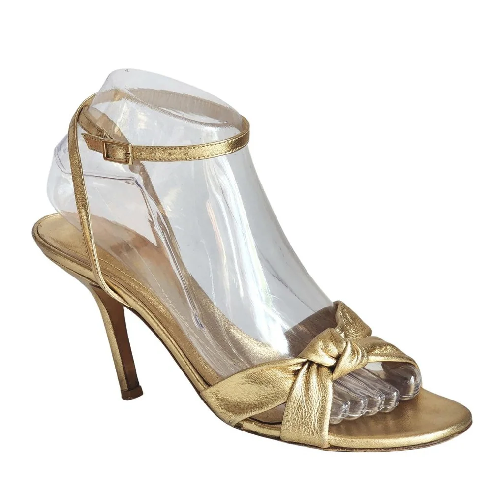 KATE SPADE Loupe Ankle Strap Gold Metallic Leather Sandals Size 7.5 - Picture 4 of 8